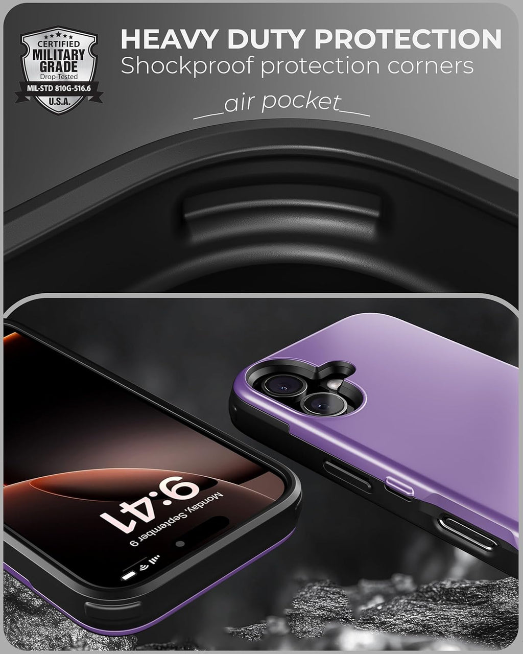 TORU CX Slim for iPhone 16 Case Wallet | Protective Shockproof Heavy Duty Cover with Hidden Card Holder & Card Slot | Mirror & Wrist Strap Included - Purple