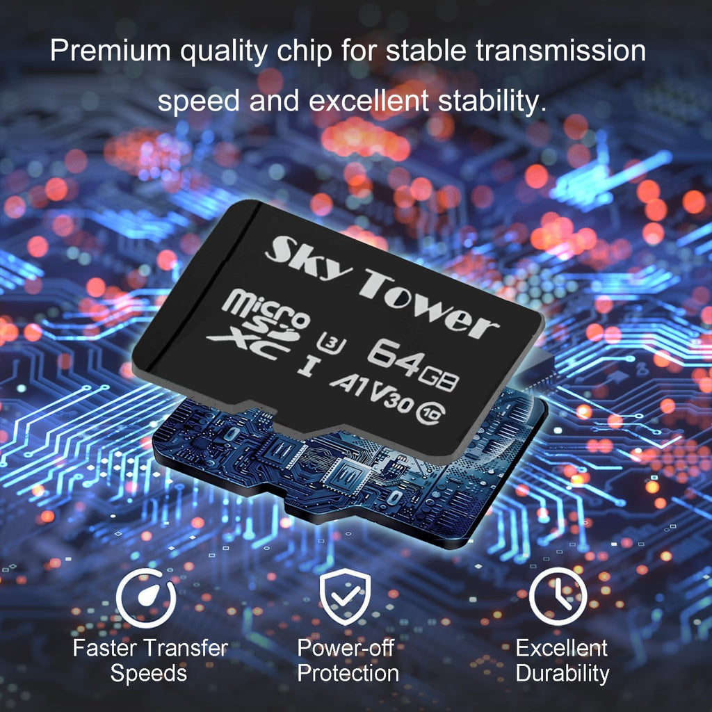 Sky Tower Ultra microSDXC microSDHC UHS-I Memory Card with Adapter [New Version] Flash Memory Card - Up to 100MB/s, U1, Class10, V10, A1, High Speed TF Card (64GB Micro SD Card 2 Pack)