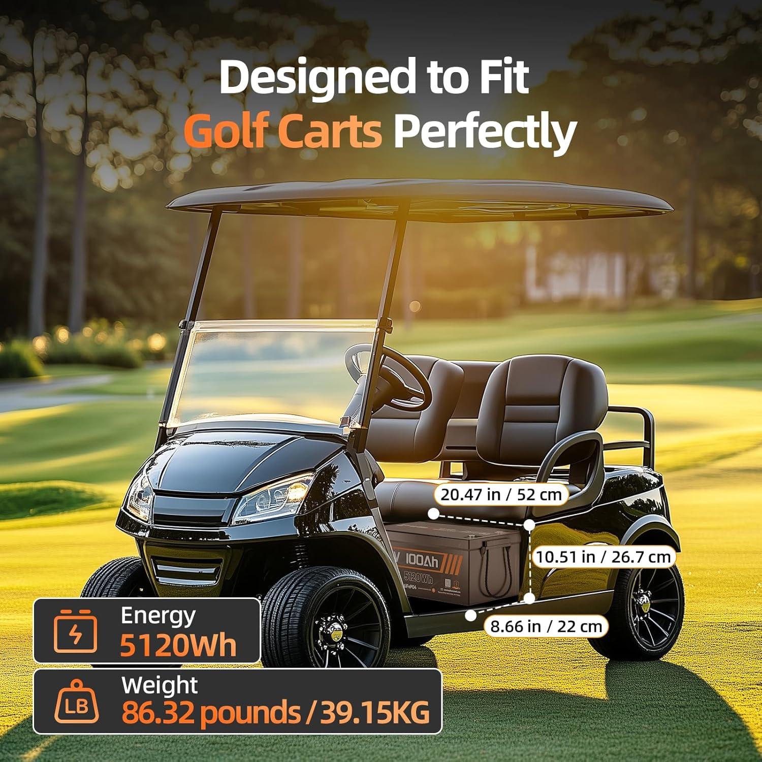 48V 100Ah Golf Cart LiFePO4 Lithium Battery with Bluetooth Group 8D, 15000+ Deep Cycle Battery, Built-in 200A BMS with Low-Temp Protection Golf Cart Accessories