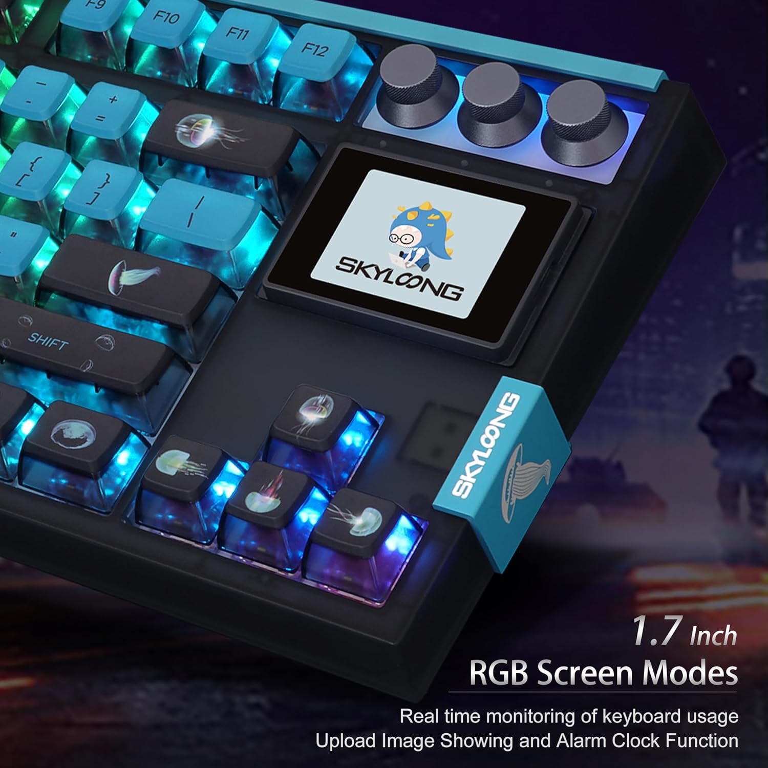 MOLGRIA SKYLOONG GK87 Jellyfish Pudding Keycaps RGB Backlit Gaming Keyboard, Hot Swappable Red Machinery Gateron Switches, Triple-Mold Connection with Knobs and LCD Display Mechanical Keyboard