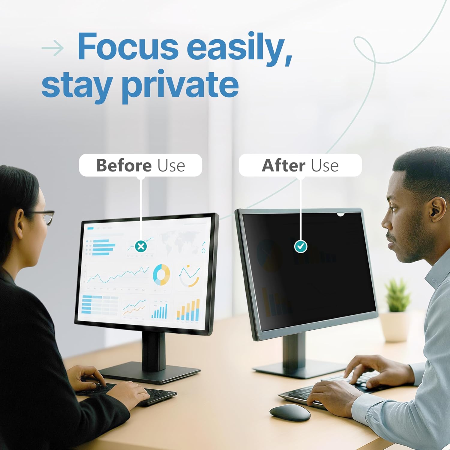 VINTEZ 21.5 Inch 16:9 Privacy Screen for Computer Monitor and Laptop - Anti Glare Protector Film Blue Light Filter Eye Protection - Computer Screen Privacy Shield, [1 Pack]