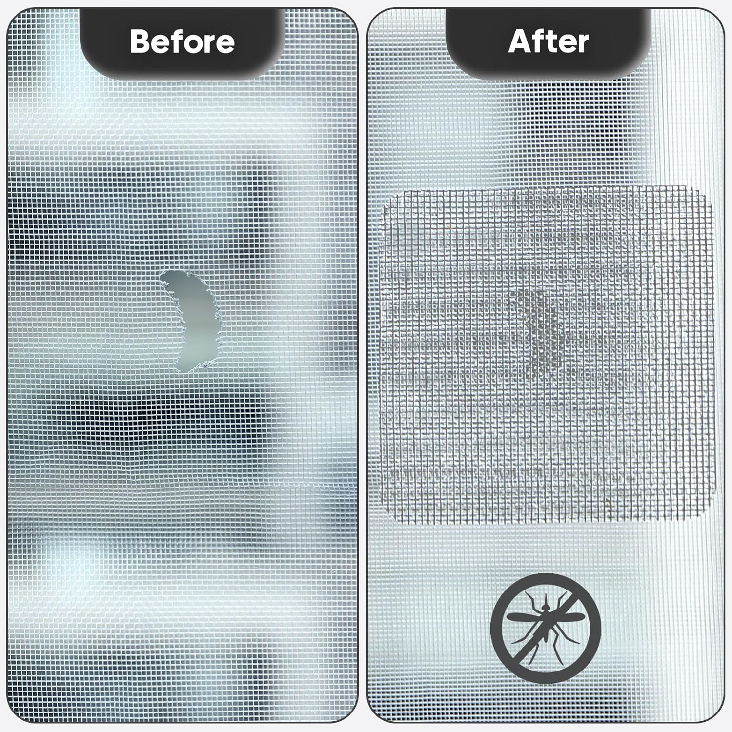 28 Sheets Window Screen Patches Repair Kit, Grey/Black 3 Sizes Window Screen Repair Kit for Mesh Screen Door, Strong Adhesive Fiberglass Quick Screen Repair Tape
