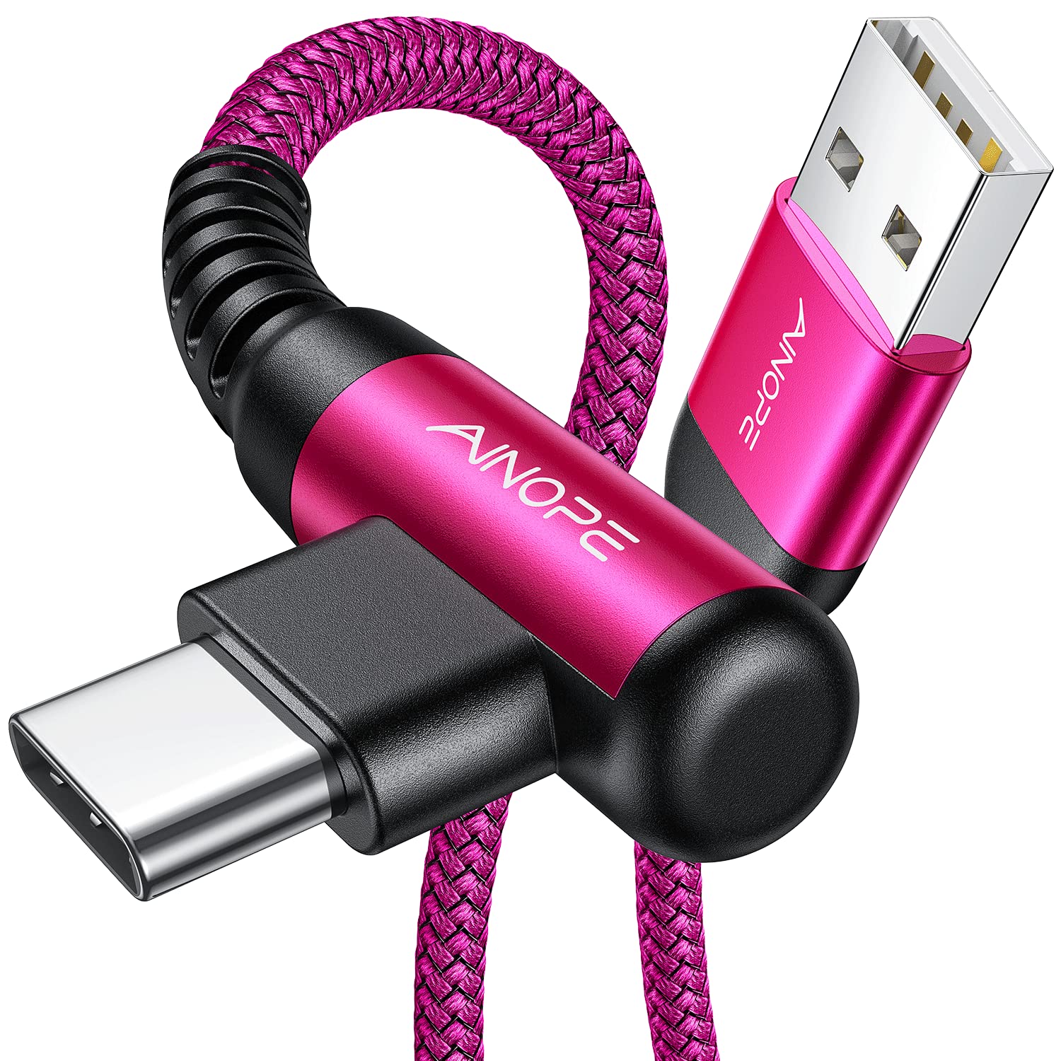 AINOPE Type C Cable [2-Pack, 6.6ft] 3.1A Type C Charger Fast Charging Right Angle, Resistant Nylon Braided S9 Charger Compatible with Galaxy S10 S9 Plus S21, Note 10 9 LG, USB C Cable