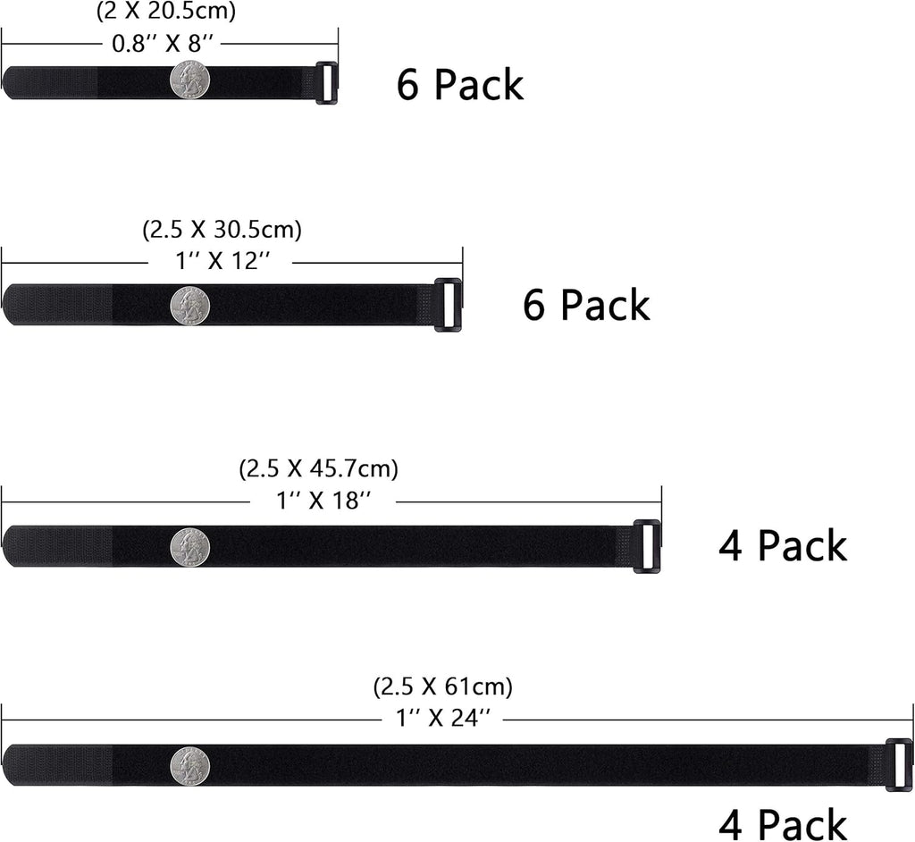 20 Pack (8 12 18 24 Inches) Hook and Loop Reusable Fastening Cable Tie Down Straps by Wisdompro - Reusable, Durable Functional Ties to Keep Your Home, Office, Workspace from Tangled Messes of Cords