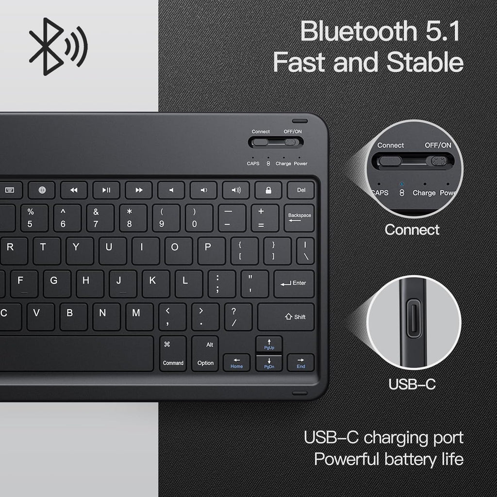 JETech Keyboard Case for iPad Air 11-Inch M3/M2 (2025/2024), iPad Air 5th/4th (10.9-Inch 2022/2020) with Pencil Holder, Magnetic Detachable Bluetooth Keyboard, TPU Back Stand Cover (Black)