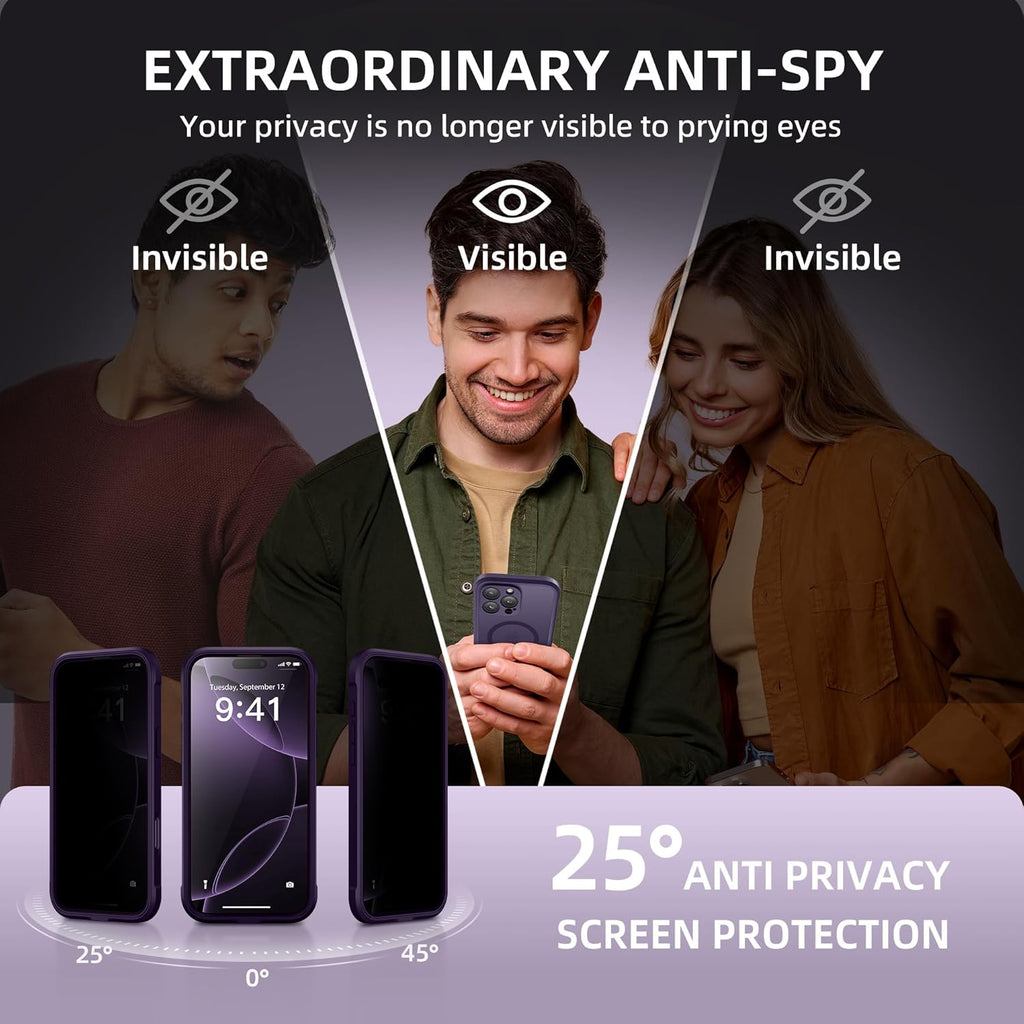 BERFY Magnetic for iPhone 16 Pro Case, Compatible with MagSafe, Built-in Privacy Screen Protector and Upgraded Camera Protection, Anti-Spy Full Body Shockproof Phone Case for 16 Pro 6.3", Deep Purple