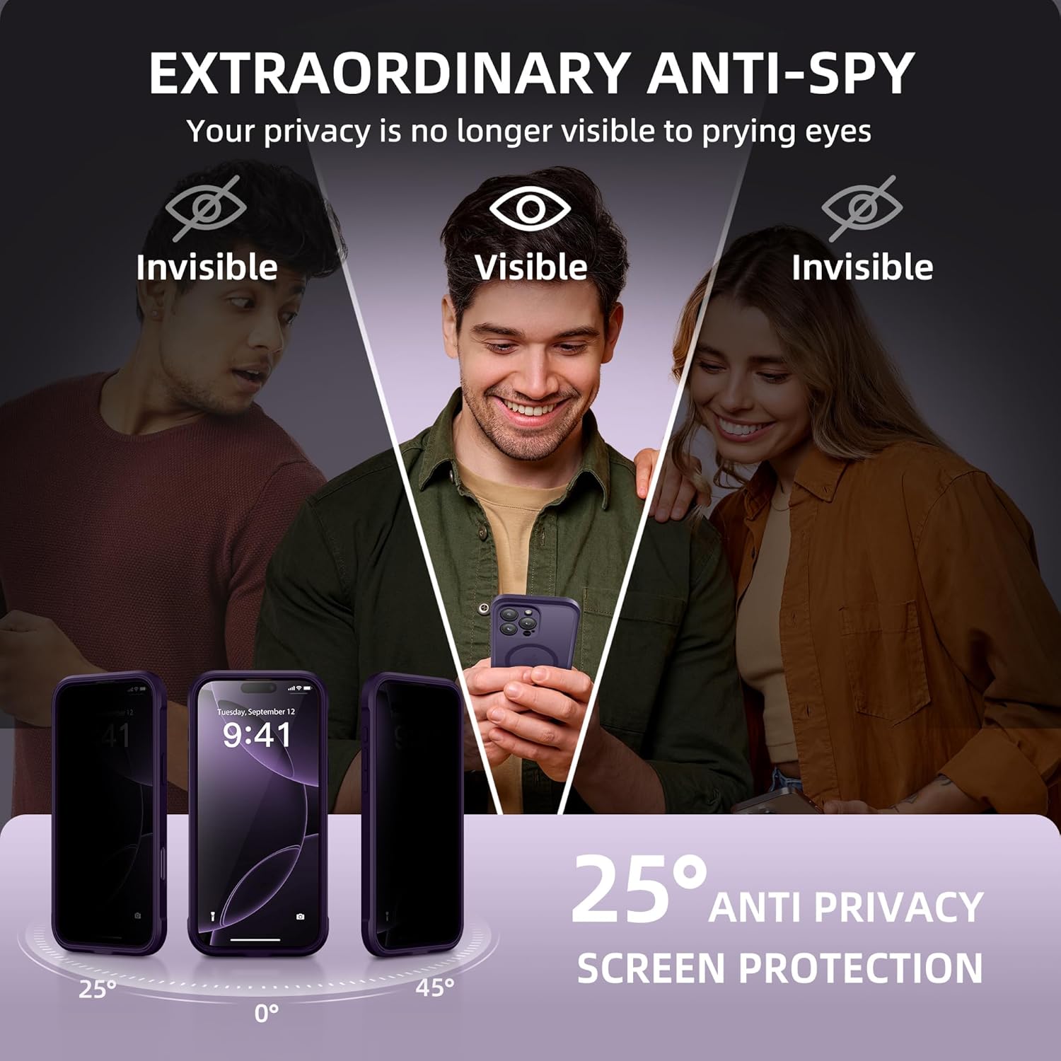 BERFY Magnetic for iPhone 16 Pro Case, Compatible with MagSafe, Built-in Privacy Screen Protector and Upgraded Camera Protection, Anti-Spy Full Body Shockproof Phone Case for 16 Pro 6.3", Deep Purple