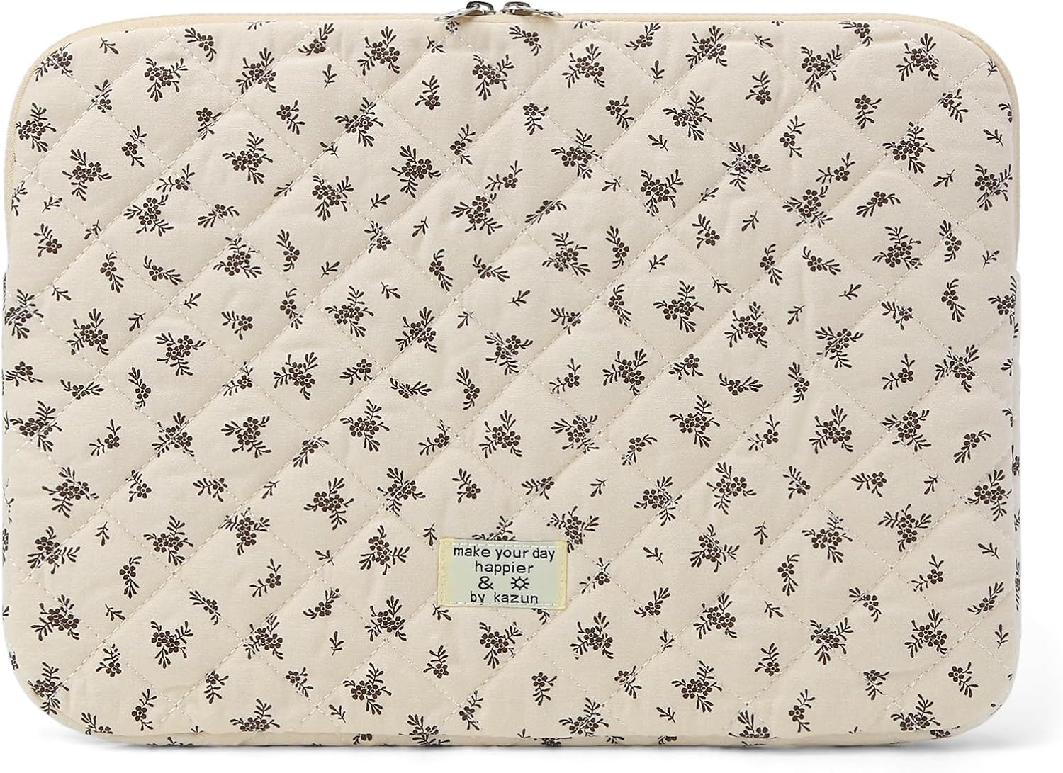 Puffy Laptop Sleeve 13-15.6 Inch Cute Quilted Laptop Protective Case Padded Floral Computer Sleeve for MacBook (A-Black, 15 Inch)