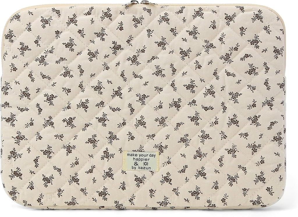 Puffy Laptop Sleeve 13-15.6 Inch Cute Quilted Laptop Protective Case Padded Floral Computer Sleeve for MacBook (A-Black, 13 Inch)