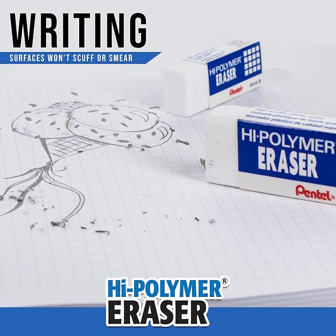 Pentel HI-Polymer Eraser Combo Pack, 6 Caps, 1 Large - Image 4
