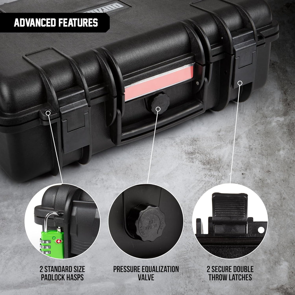 All Weather Hard Case 18 x 14 x 6” - TSA Approved Hard Shell Travel Case with Customizable Foam for Cameras, Lenses, Laptops, Electronics, Guns, Pistols and Other Gear