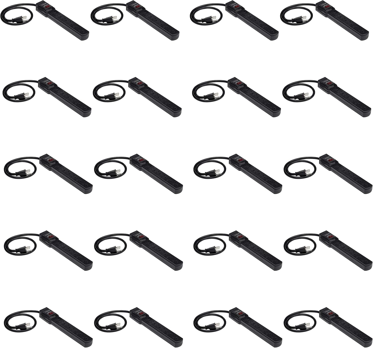 Amazon Basics Surge Protector Power Strip, 6-Outlet with 200J Protection, 2ft Extension Cord, Rectangle, Black (20 Pack)