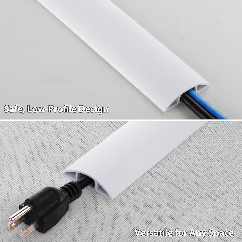 ZhiYo 3.6ft Cord Covers for Wires on Floor, Cord Hider Floor Hide Extension Cords, Soft PVC Cable Cover Cable Protector, Wire Cavity W0.62in H0.31in, White