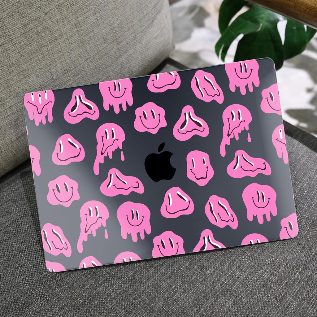 MEEgoodo Case for MacBook Air M4/M3/M2 13.6 inch 2025 2024 2022, Fit Model A3240 A3113 A2681, Compatible with MacBook Air 13 inch, Laptop Hard Shell Case with Keyboard Cover, Pink Groovy Emoji