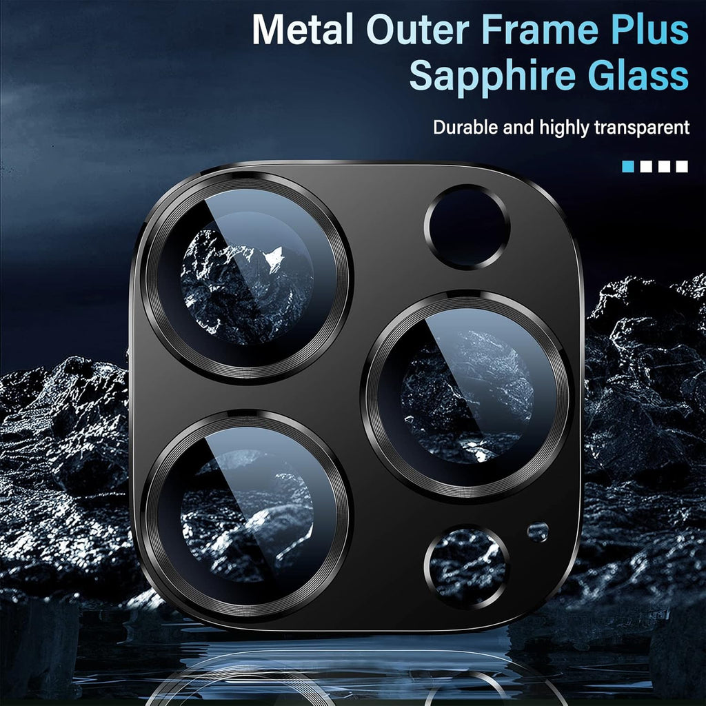 Uyiton for iPhone 12 Pro Max Camera Lens Protector, [Drop Protection][Strong Adsorption] 9H Tempered Glass Camera Cover Screen Metal Ring Case Friendly Scratch Resistant Easy to Install - Black