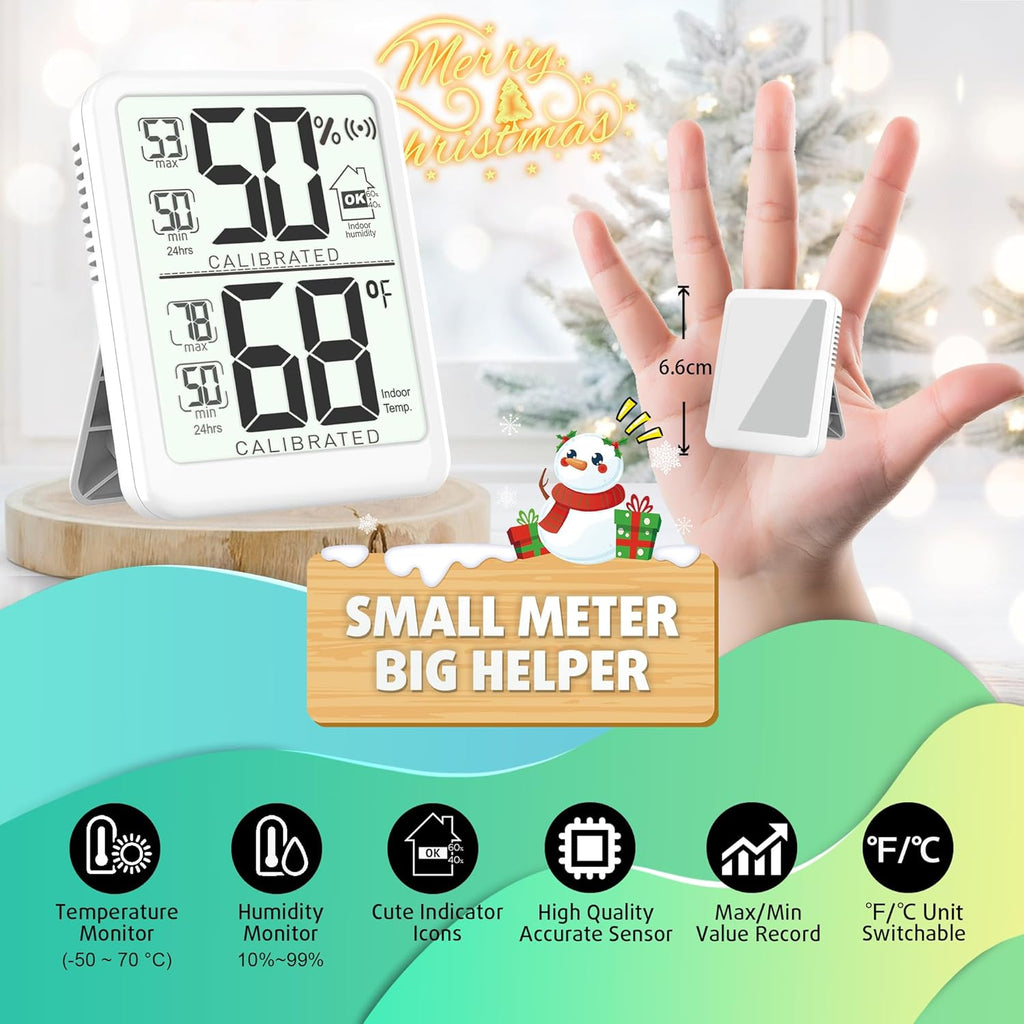 Antonki Room Thermometer, Digital Small Hygrometer Indoor Thermometer Humidity Gauge, Temperature Humidity Meter with Max/Min Record Monitor Sensor for Home, Plants - Battery Included