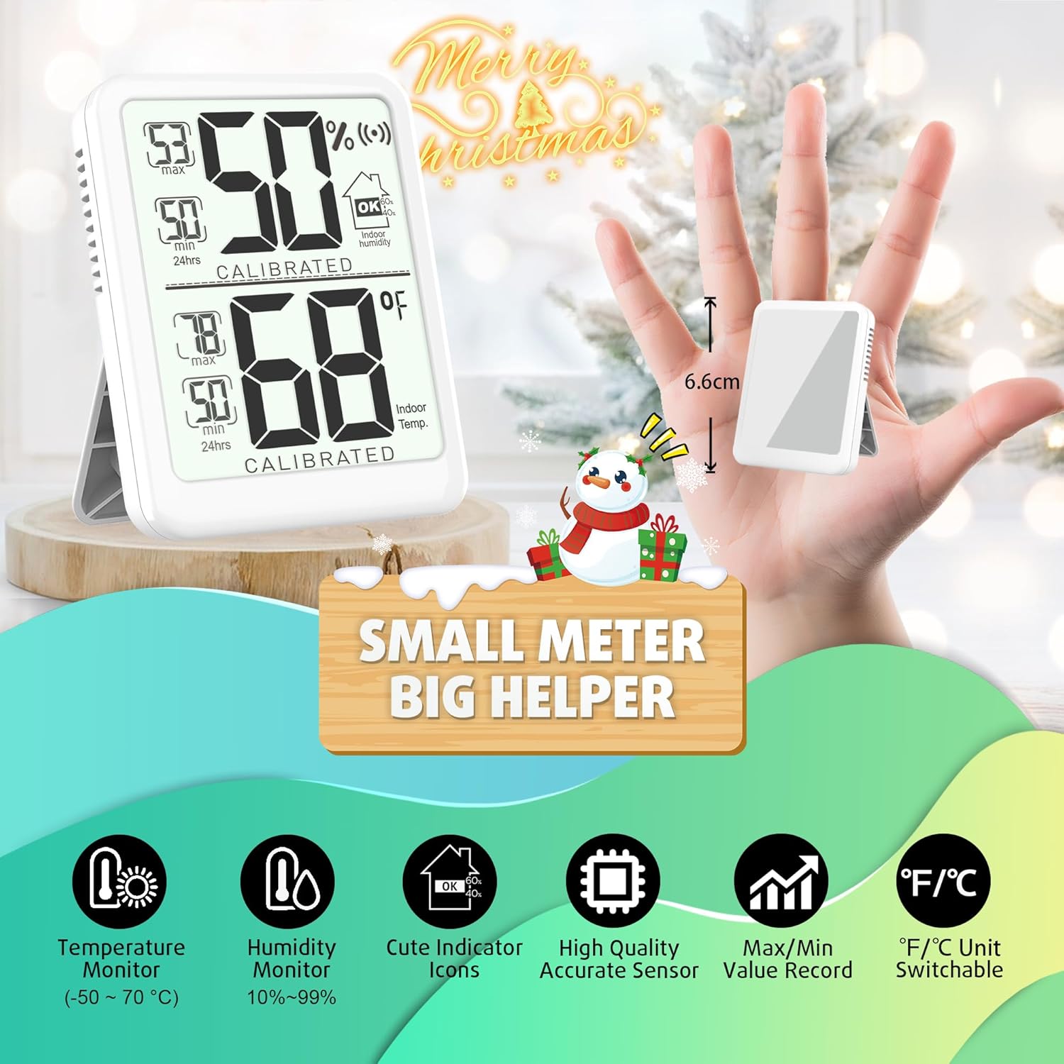 Antonki Room Thermometer, Digital Small Hygrometer Indoor Thermometer Humidity Gauge, Temperature Humidity Meter with Max/Min Record Monitor Sensor for Home, Plants - Battery Included
