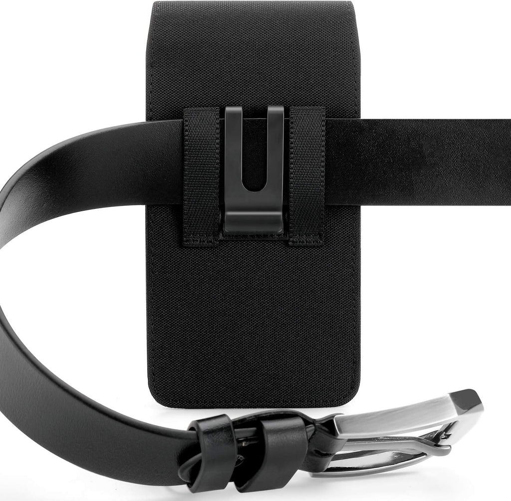 BECPLT Nylon Cell Phone Holster Case with Belt Clip - Fits iPhone 12/13/14 Pro, X, Xs, 10, Galaxy S21/S22/S23, Pixel 4/5, LG G4/G5/G6 (With Thin Case On)