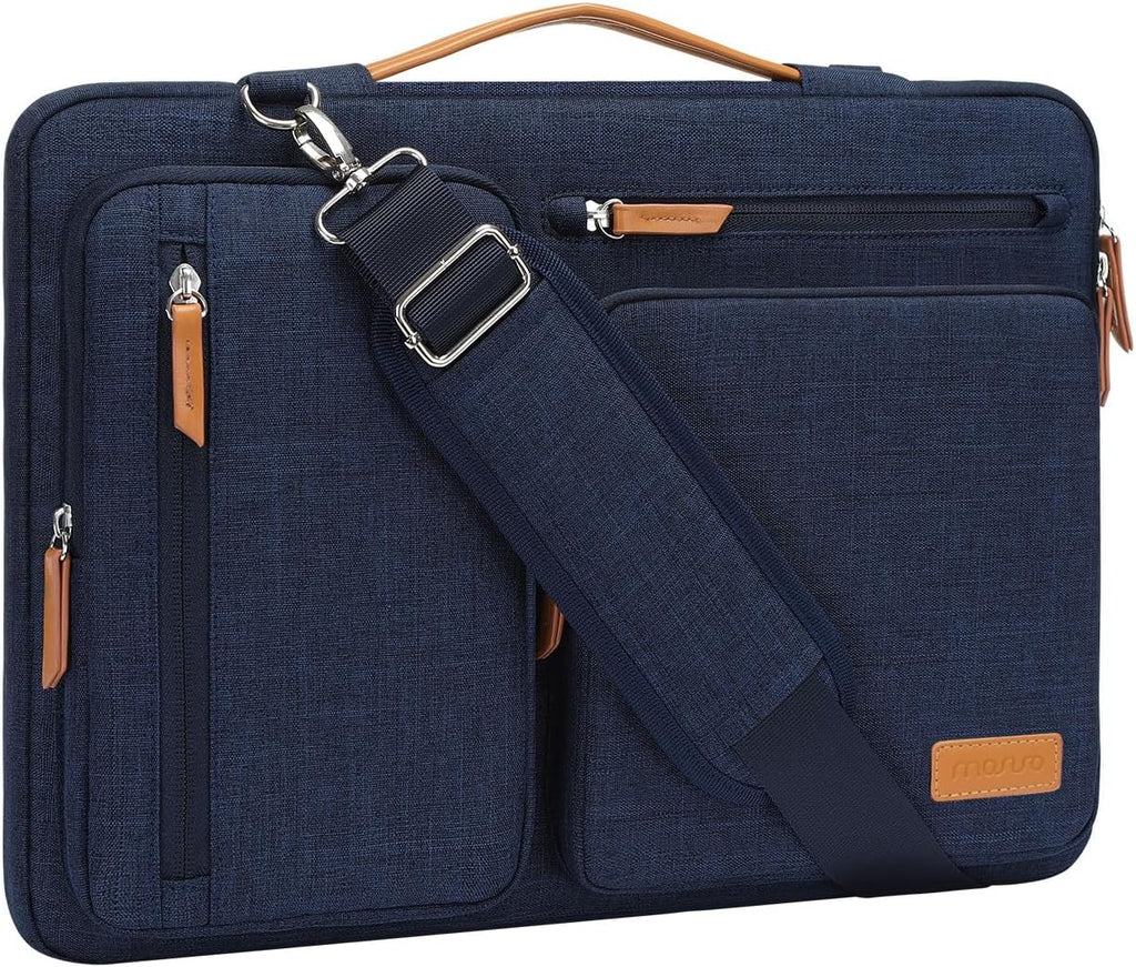 MOSISO 360 Protective Laptop Shoulder Bag,15 inch Computer Bag Compatible with MacBook Air M4 M3 M2/Pro A1990 A1707, Dell XPS Plus,Side Open Messenger Bag with 4 Zipper Pockets&Handle, Navy Blue