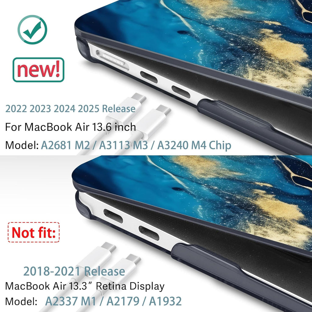 May Chen for MacBook Air 13.6 Inch Case 2025/2024/2023/2022 Release (Model A2681 A3113 A3240, M2 M3 M4 Chip) – Hard Shell Laptop Cover with Keyboard Cover & Screen Protector，Blue Marble Texture