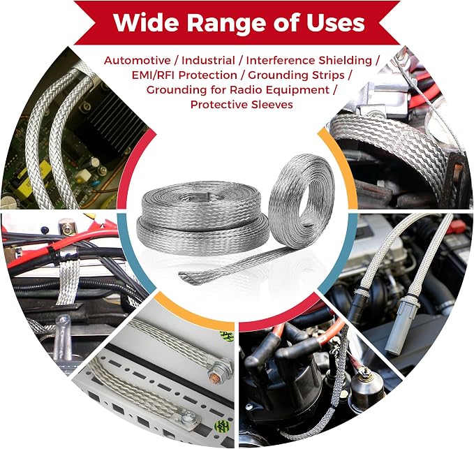 9/16" Wide Tinned Copper Braided Metal Wire Shielding Sleeve Ground Strap - Image 9