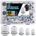 XHF IP68 Nylon Waterproof NPT Cable Glands Assortment 48pcs 1/4", 3/8'', 1/2'', 3/4'', 1'' UL Listed and RoHS Cord Grip Compliant Cable Strain Relief Gray