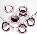 AGVEE 3+3 6 Pack for iPhone 16 6.1" / 16 Plus 6.7" Camera Lens Cover Protector, Bling Glitter & CD-Textured Metal Ring 9H Tempered HD Glass Camera Cover Protector Film, Glitter-Pink