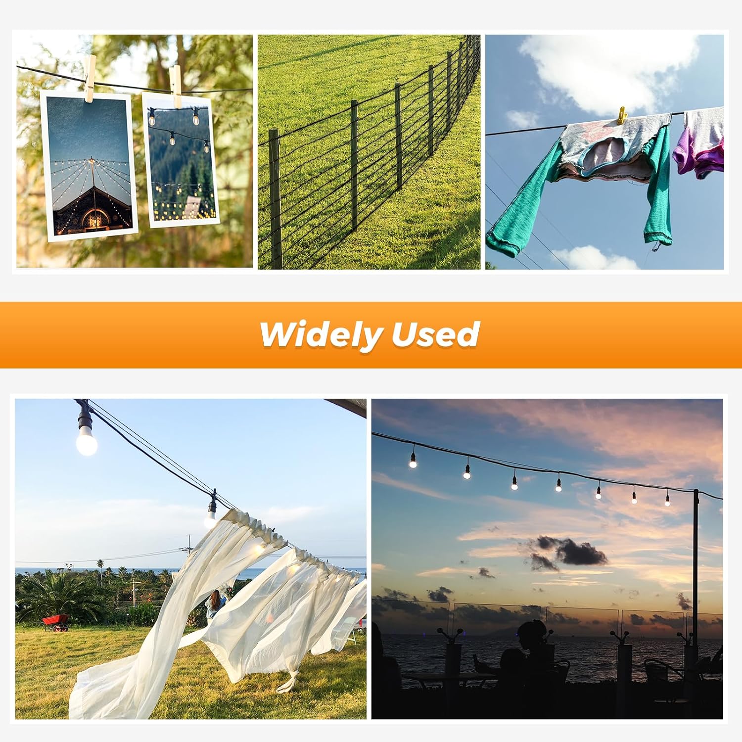 Belio String Light Hanging Kit, Stainless Steel Cable for Outdoor Lights, 182 FT Wire Rope Cable Turnbuckle and Hooks, Globe String Light Suspension Kit