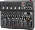 7 Channel mixer, DJ Mixer Board with Bluetooth and Usb, Audio Sound Card with Interface Recording and 48V Phantom Power, Sounds Mixer Board with FX Reverb Delay Effect for Streaming