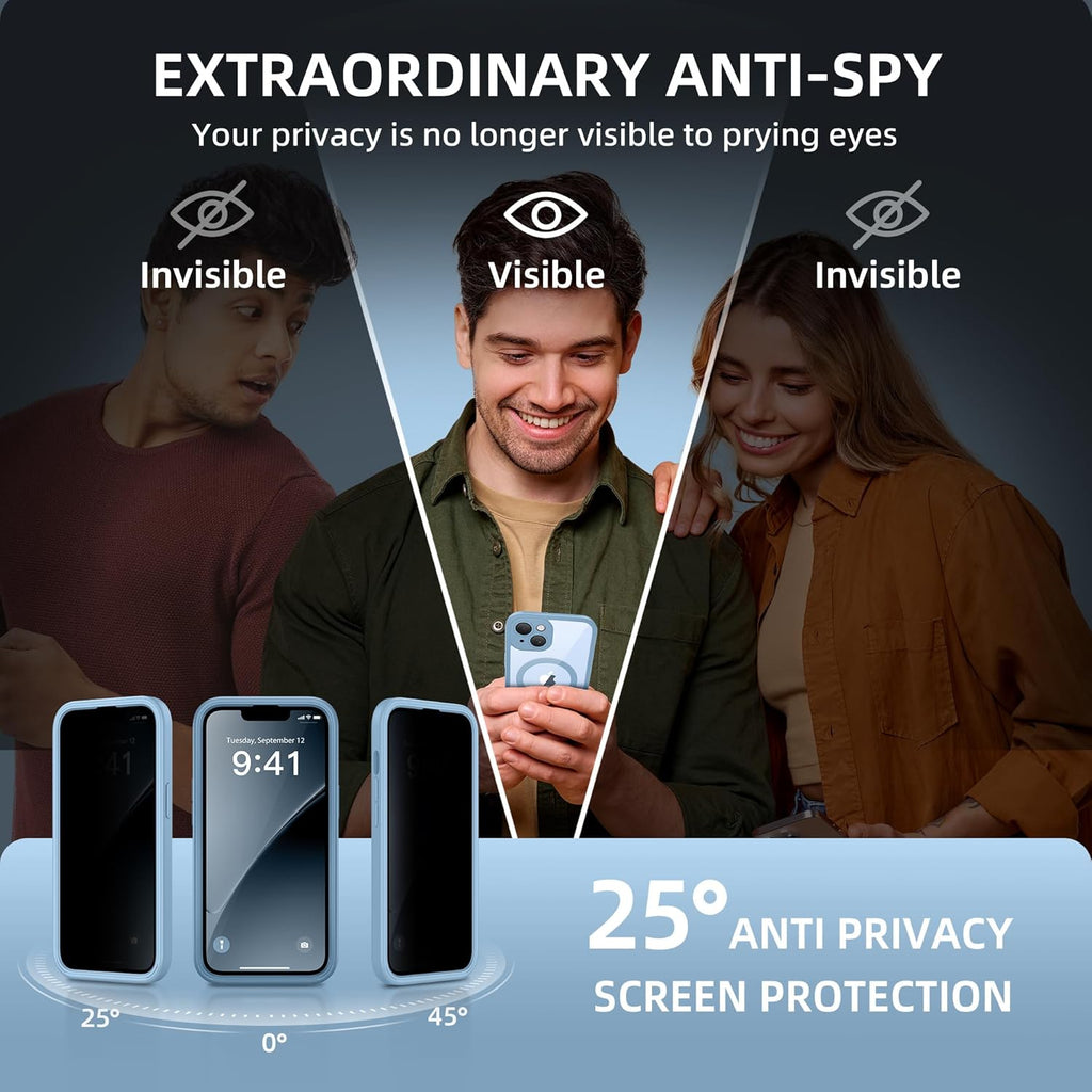 BERFY Magnetic for iPhone 14 Case, Compatible with MagSafe, Built-in Privacy Screen Protector and Upgraded Camera Protection, Anti-Spy Full Body Shockproof Phone Case for 14 6.1", Blue