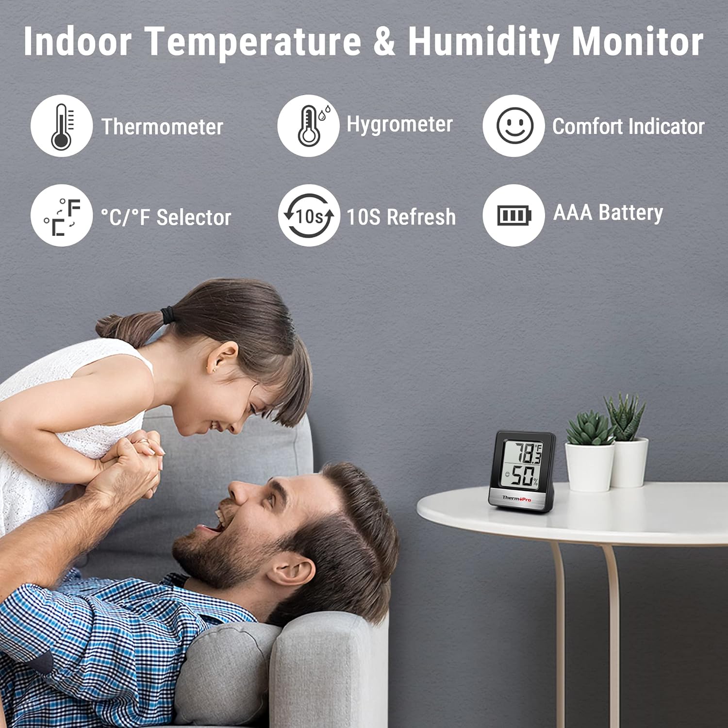 ThermoPro TP49 3 Pieces Digital Hygrometer Indoor Thermometer Humidity Meter Mini Hygrometer Thermometer with Temperature and Humidity Monitor Room Thermometer, Black