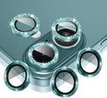 AGVEE 3+3 6 Pack for iPhone 16 6.1" / 16 Plus 6.7" Camera Lens Cover Protector, Bling Glitter & CD-Textured Metal Ring 9H Tempered HD Glass Camera Cover Protector Film, Glitter-Green