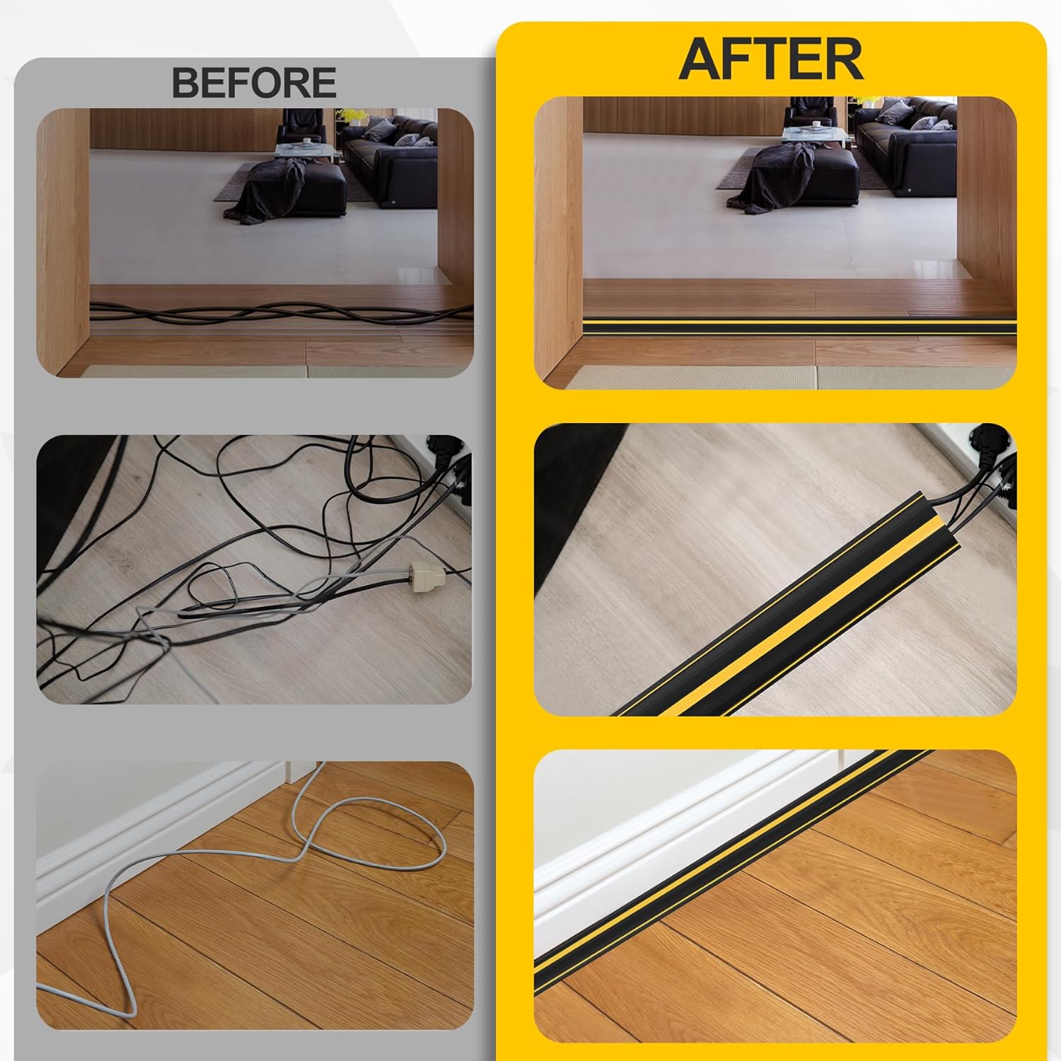 Floor Cord Cover 4.1Ft 2Pcs Heavy Duty PVC Floor Cable Protector Electric Cord Hider Cable Management Floor Strip Extension Cord Covers Cable Raceway for Wires on Floor Inner Channel 1.36" W x 0.43" H
