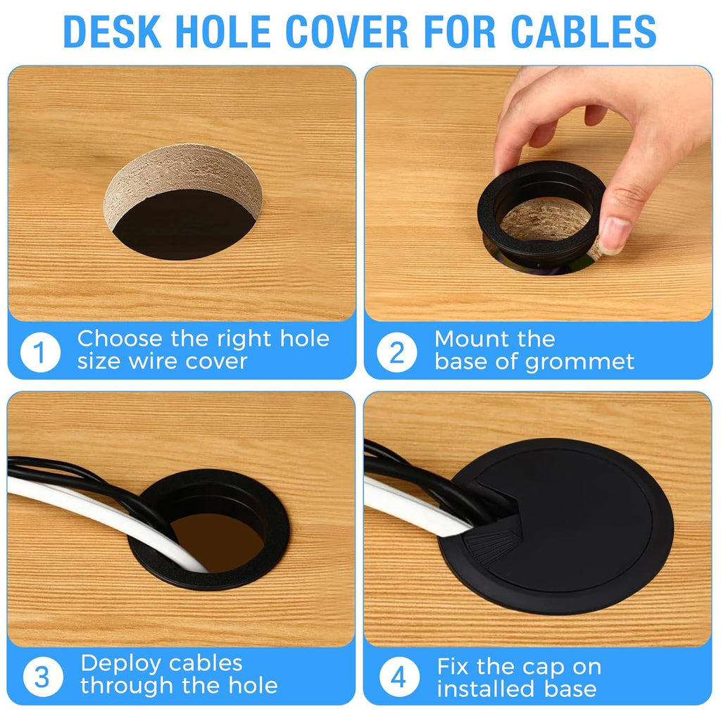 Desk Grommet 2-3/8" (60 mm), Desk Cord Hole Cover, Cable Grommet ABS Plastic, Desk Hole Grommet for Office and Home Table Cable, Detachable Adjustable Cable Cord Organizer (White 2 Pcs)