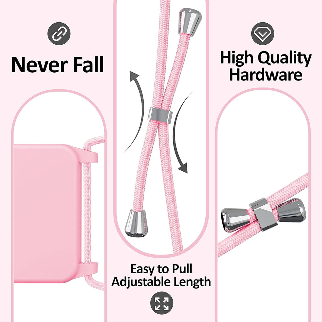 Blaspins Crossbody Lanyard Strap Case for iPhone 13, Neck Cross Body, Adjustable Holder Removable, Drop Protection Shockproof, Hands-Free Silicone Case Cover 6.1 inch, 150 cm Strap, iP13 - Pink