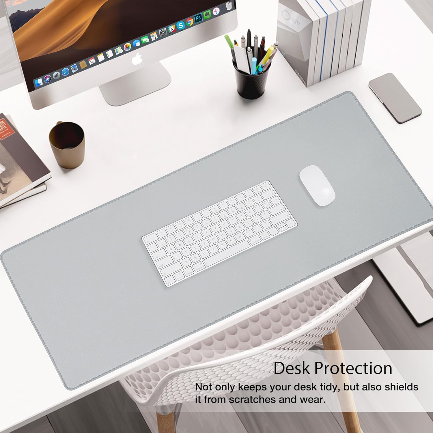 ALOANES Waterproof Mouse Pad with Durable Stitched Edge, XXXL Gaming Keyboard Pad, Non-Slip Rubber Base Mouse Mat, Extended Desk pad for Gamer, Office & Home, Gray Mousepad 35.4''x 15.7''x 0.12''