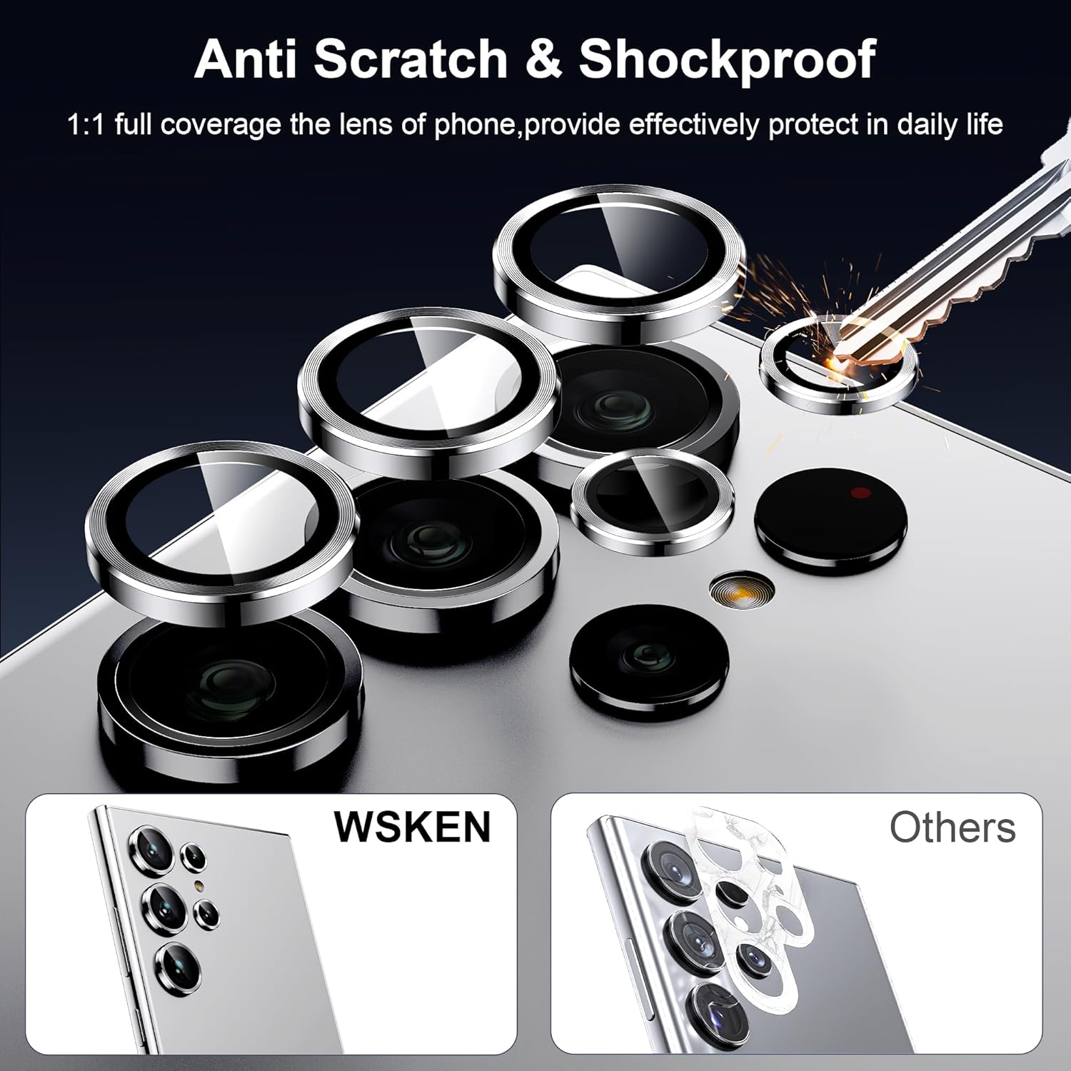 WSKEN for Samsung Galaxy S24 Ultra Camera Lens Protector, Ultra Thin Scratch Resistant 9H Tempered Glass with Aluminum Metal Circle Camera Screen Protector Cover Accessories, Silver