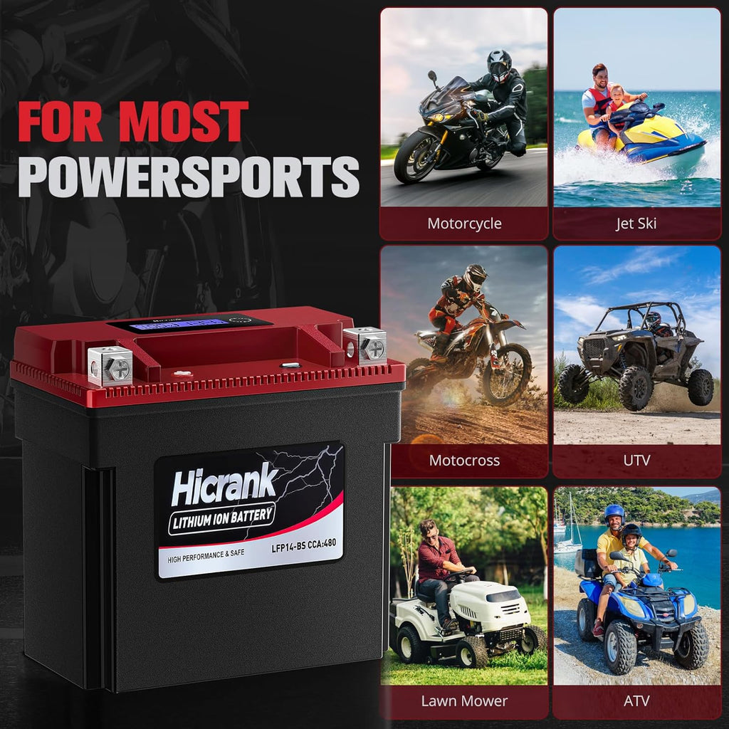 YTX14-BS, 400CCA, Lithium LiFePO4 Motorcycle Battery, Digital Readout,Fits for Kawasaki Ninja ZX-14R,Apirilia 850cc Scooter,Yamaha 660 cc ATV,Apex 1000cc Snowmobile,Honda Pioneer series UTV