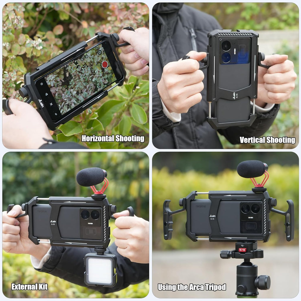 Foto4easy Universal Smartphone Video Rig,Aluminum Phone Video Stabilizer with Dual Handle Kit for iPhone for Samsung for Pixel and Other Android Phones