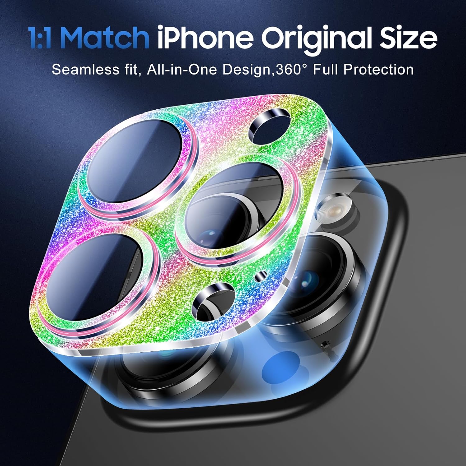 UniqueMe 3 Packs Compatible for iPhone 14 Pro Max/iPhone 14 Pro Camera Lens Protector Acrylic [Not Glass],[Case Friendly][Scratch-Resistant][Night Shooting Mode]-Glitter Colorful