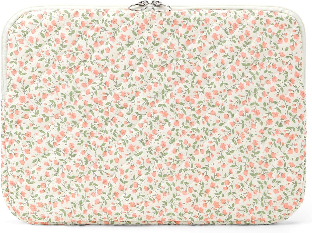 Puffy Laptop Sleeve 13-15.6 Inch Cute Quilted Laptop Protective Case Padded Floral Computer Sleeve for MacBook (B-Pink, 15 Inch)