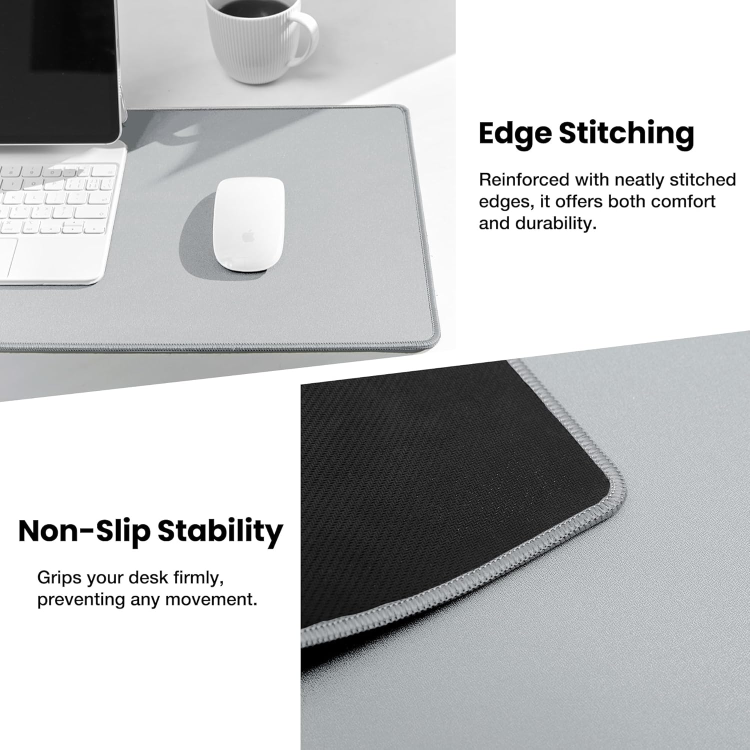 ALOANES Waterproof Mouse Pad with Durable Stitched Edge, XL Gaming Keyboard Pad, Non-Slip Rubber Base Mouse Mat, Extended Desk pad for Gamer, Office & Home, Gray Mousepad 31.5''x 11.8''x 0.12''