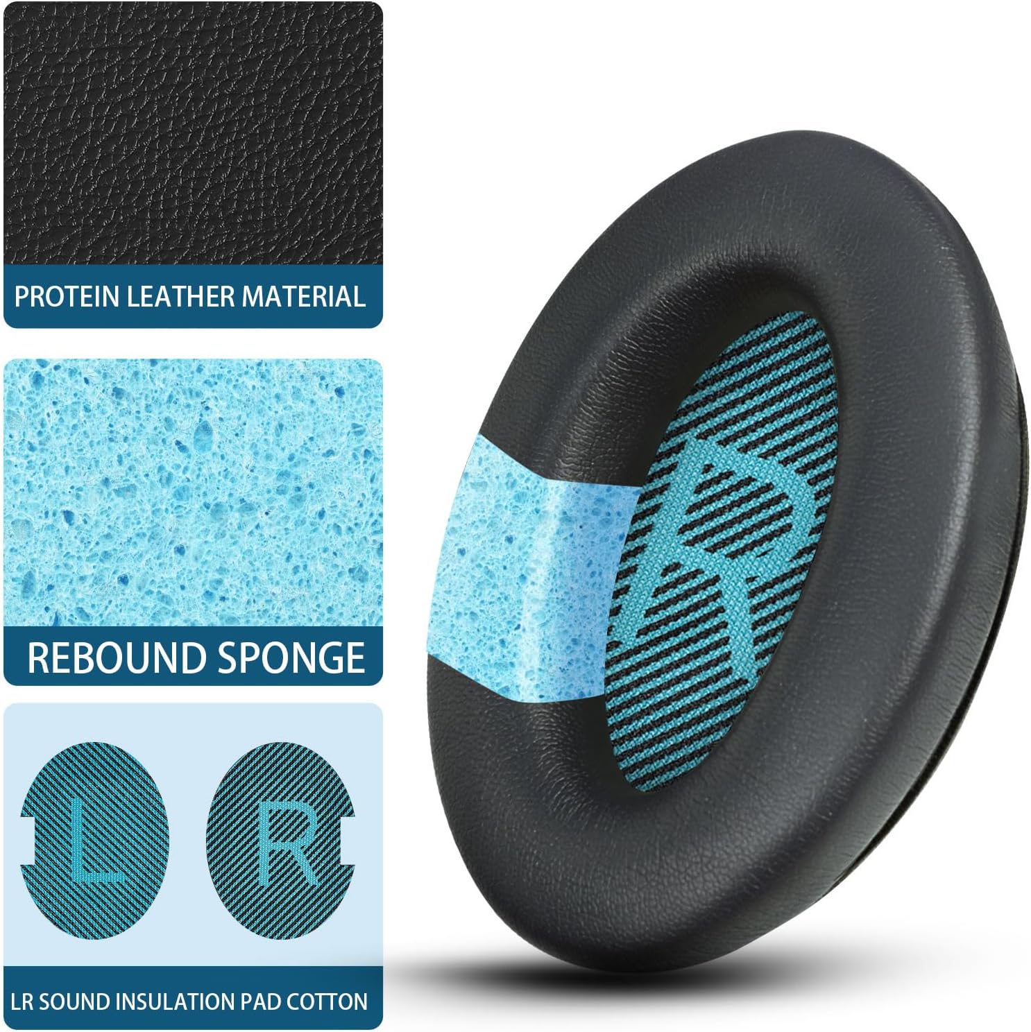 Headphones Replacement Ear Pads, Soft Protein Leather earpad Cushions for AE2/QuietComfort 15/QC25 Headphones, Noise Isolation Memory Foam, Cloud Like Comfort - Black