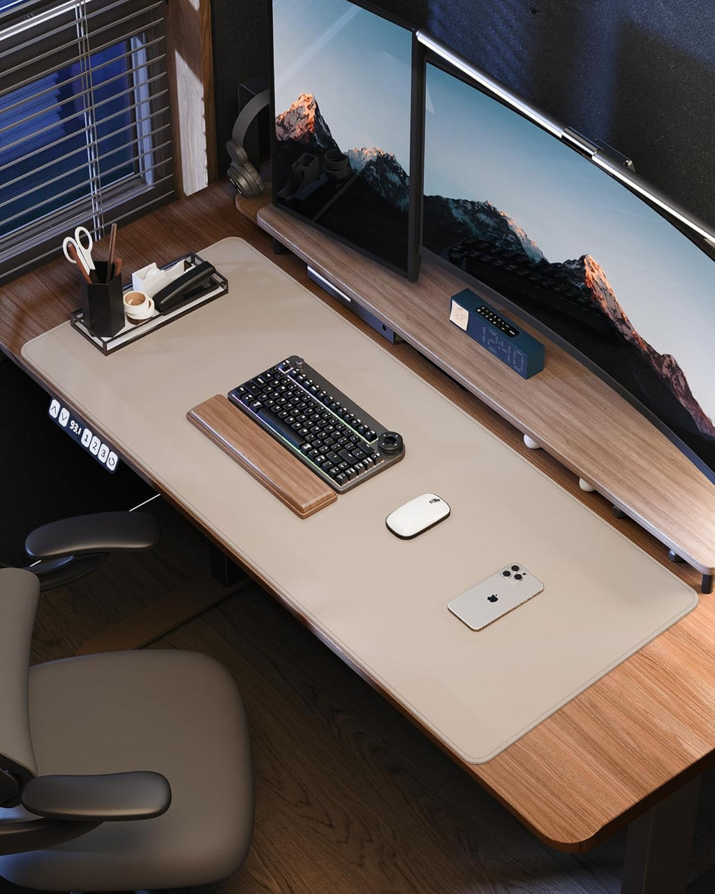 AFIING Extra Large Desk Mat - 55"x 24" Non-Slip Desk Pad for Office and Home - Ideal for Large Mouse Pad and Desk Mats on Top of Desks(Beige)