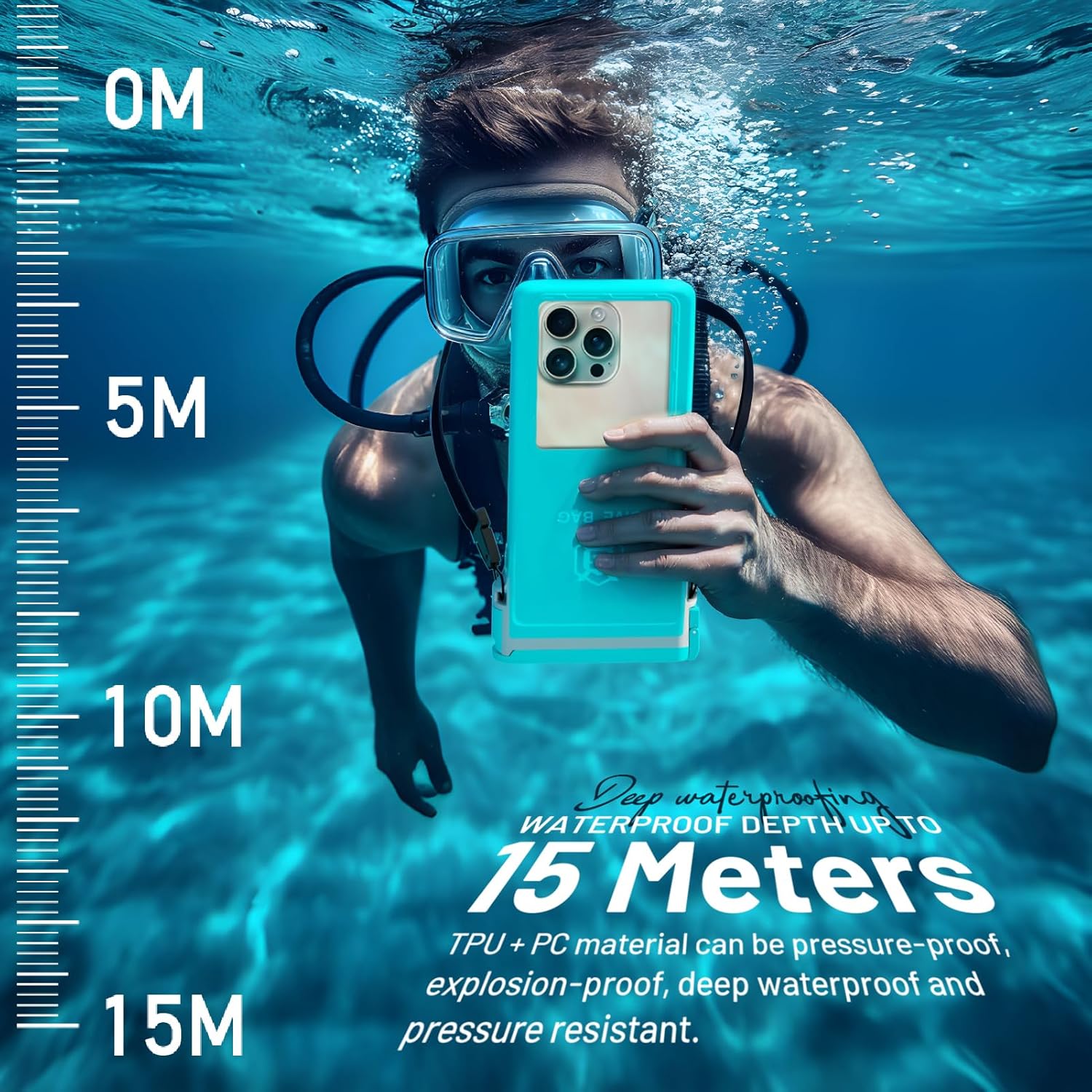 Large Floating Waterproof Phone Case with Lanyard for Snorkeling & Diving - Underwater Phone Pouch Compatible with i-Phone 16/15/14 Pro Max, Galaxy All Series, Beach and Pool Water Park (Grass Blue)
