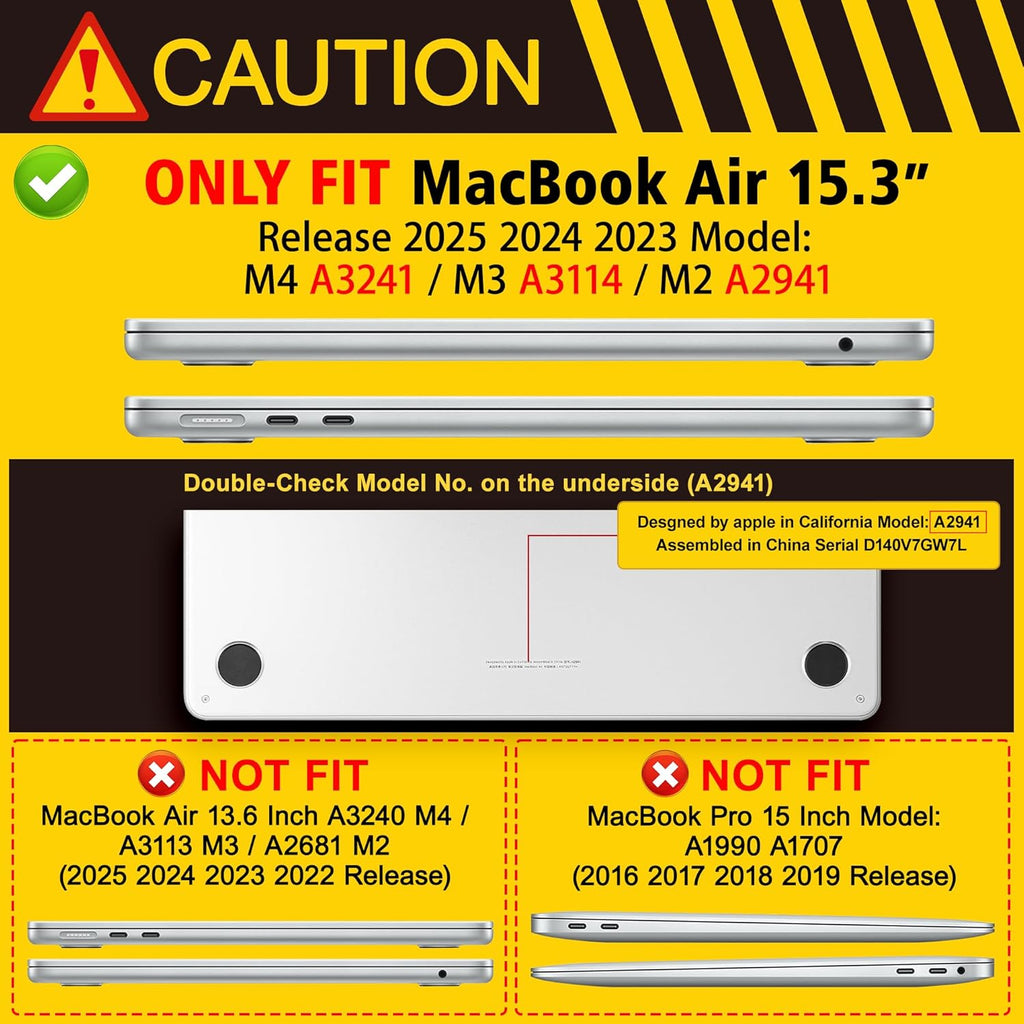 Case for MacBook Air 15 Inch 2025 2024 2023 Release M4 A3241 M3 A3114 M2 A2941, Hard Shell with Screen Protector & Keyboard Cover, Compatible with Touch ID - Leaves