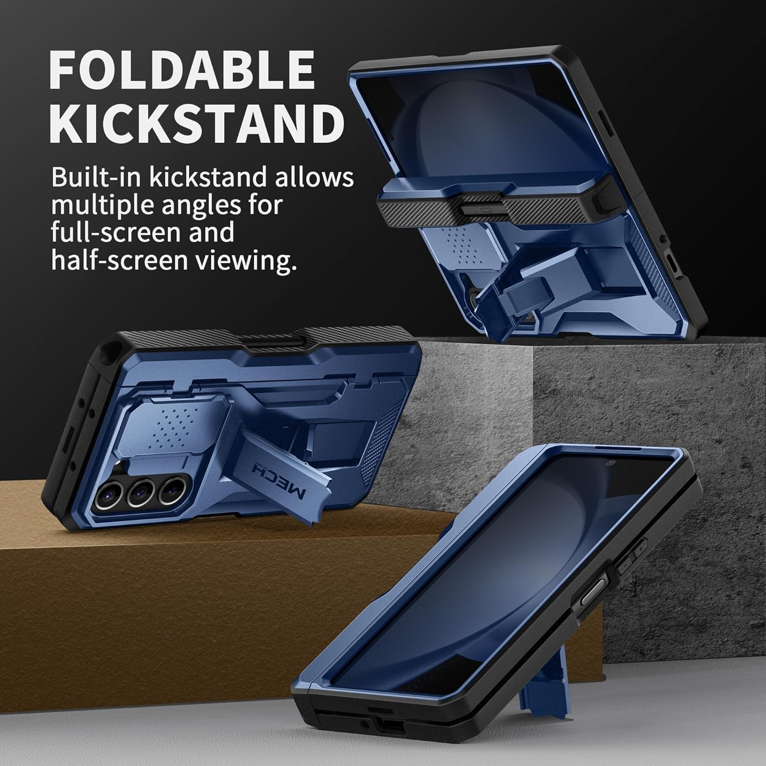TONGATE for Z Fold 5 Case, [with S Pen Slot & Hinge Protection] [Privacy Glass Screen Protector] Full-Body Military Drop Phone Case for Samsung Galaxy Z Fold 5 with Kickstand & Belt Clip, Blue