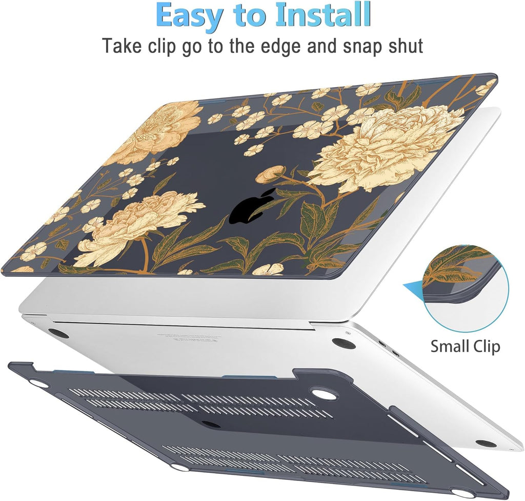 Mektron for MacBook Air 13 Case A1466/A1369 (2010-2017 Release), Snap-on Plastic Hard Shell Cover for MacBook Air 13.3 inch with Keyboard Cover, Peony Flowers C186