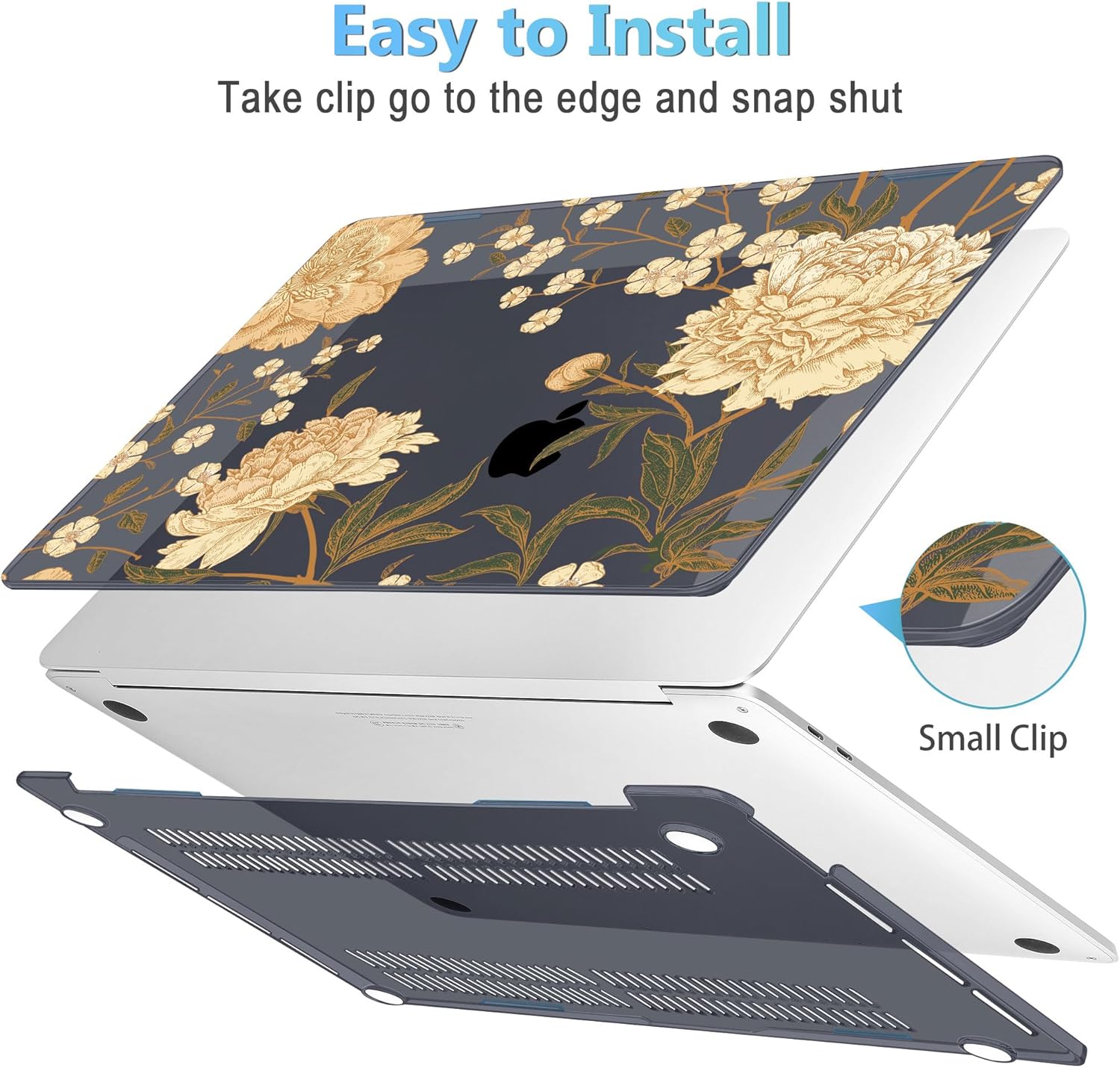 Mektron for MacBook Air 13 Case A1466/A1369 (2010-2017 Release), Snap-on Plastic Hard Shell Cover for MacBook Air 13.3 inch with Keyboard Cover, Peony Flowers C186