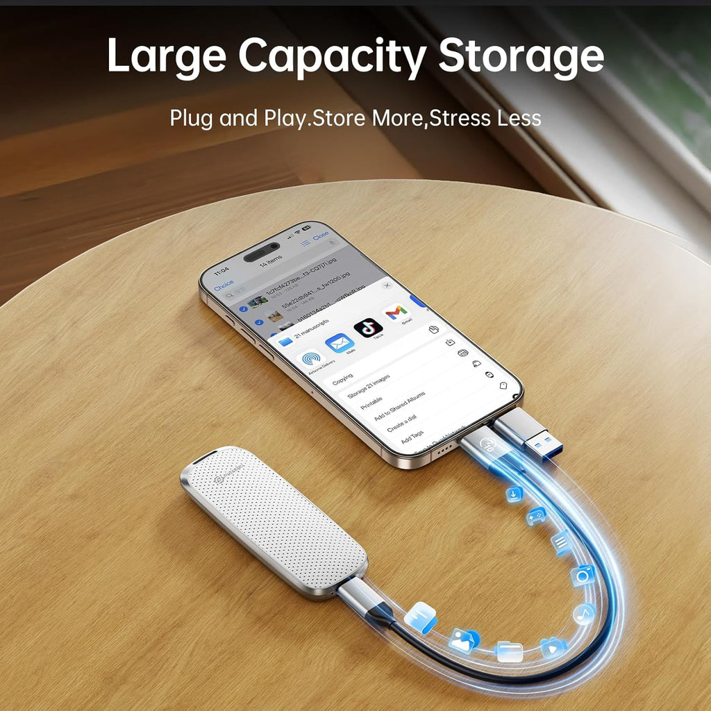 PHIXERO P10PRO External NVMe SSD 256GB, Up to 1050MB/s, USB 3.2 Gen2, Includes 2-in-1 USB C Cable, Portable Hard Drive for iPhone 15+/Android/Windows/Mac, White